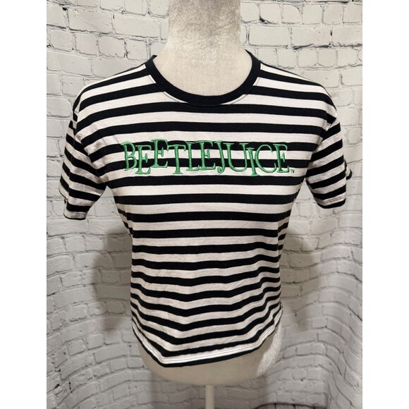 Beetlejuice Tops - Beetlejuice Women's Skimmer Tee Black & White Stripe Short Sleeve Size XS
